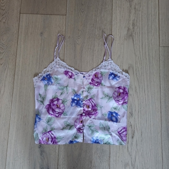 Floral Satin Camisole with Lace Details - Picture 1 of 6